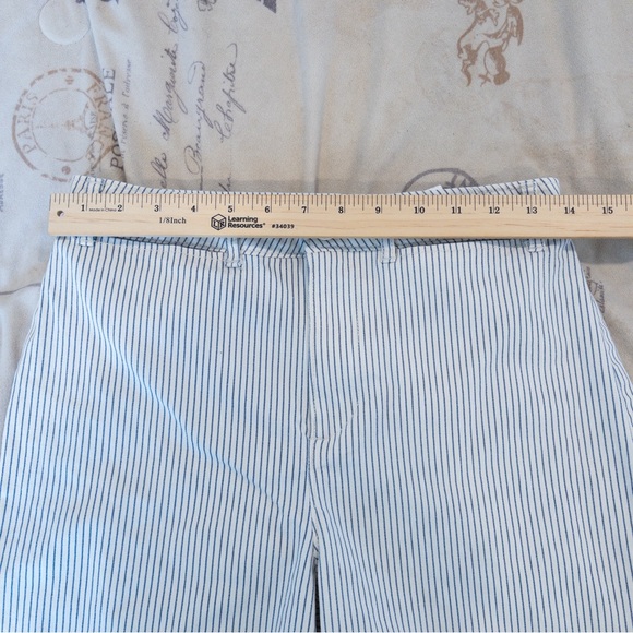 Old Navy Off White Blue Railroad Vertical Stripe Wide Leg High Rise Jeans 2 - Picture 7 of 9